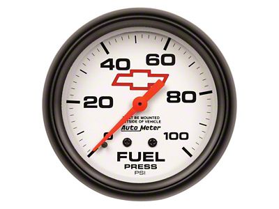 Auto Meter Chevy White Series 2-5/8-Inch Fuel Pressure Gauge; 0-100 PSI; Mechanical (Universal; Some Adaptation May Be Required)