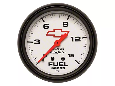 Auto Meter Chevy White Series 2-5/8-Inch Fuel Pressure Gauge with Isolator; 0-15 PSI (Universal; Some Adaptation May Be Required)
