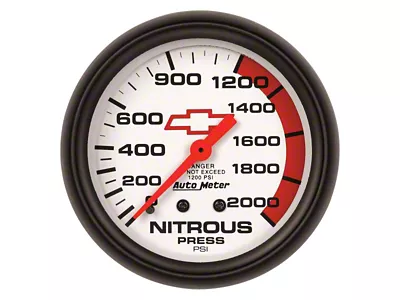 Auto Meter Chevy White Series 2-5/8-Inch Nitrous Pressure Gauge; 0-2000 PSI; Mechanical (Universal; Some Adaptation May Be Required)