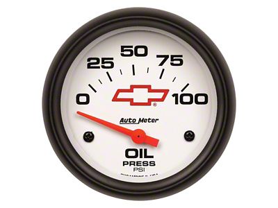 Auto Meter Oil Pressure Gauge with Chevy Red Bowtie Logo; Electrical (Universal; Some Adaptation May Be Required)