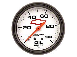 Auto Meter Chevy White Series 2-5/8-Inch Oil Pressure Gauge; 0-100 PSI; Mechanical (Universal; Some Adaptation May Be Required)