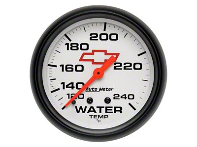 Auto Meter Water Temperature Gauge with Chevy Red Bowtie Logo; Mechanical (Universal; Some Adaptation May Be Required)