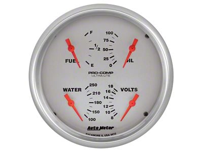 Auto Meter Ultra-Lite Series 5-Inch Quad Gauge; 240 ohm Empty to 33 ohm Full (Universal; Some Adaptation May Be Required)