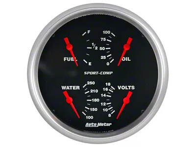 Auto Meter Sport-Comp Series 5-Inch Quad Gauge; 240 ohm Empty to 33 ohm Full (Universal; Some Adaptation May Be Required)