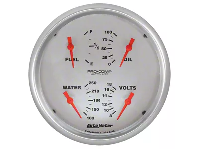 Auto Meter Ultra-Lite Series 5-Inch Quad Gauge; 0 ohm Empty to 90 ohm Full (Universal; Some Adaptation May Be Required)