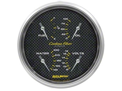 Auto Meter Carbon Fiber Series 5-Inch Quad Gauge; 0 ohm Empty to 90 ohm Full (Universal; Some Adaptation May Be Required)