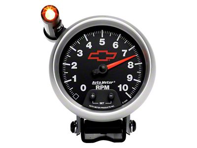 Auto Meter 3-3/4-Inch Pedestal Tachometer with Shift Light and Chevy Red Bowtie Logo; Electrical (Universal; Some Adaptation May Be Required)