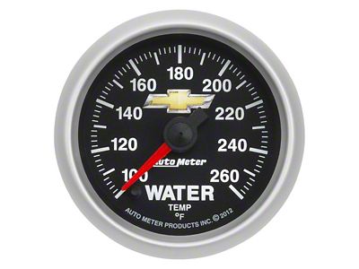 Auto Meter Water Temperature Gauge with Chevy Gold Bowtie Logo; Digital Stepper Motor (Universal; Some Adaptation May Be Required)