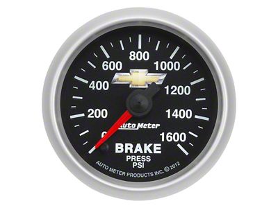 Auto Meter Chevy Gold Bowtie Series 2-1/16-Inch Brake Pressure Gauge; 1600 PSI; Digtal Stepper Motor (Universal; Some Adaptation May Be Required)