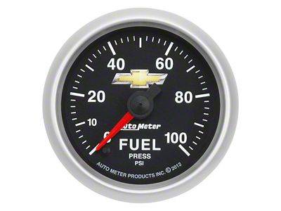 Auto Meter Chevy Gold Bowtie Series 2-1/16-Inch Fuel Pressure Gauge; 100 PSI; Digtal Stepper Motor (Universal; Some Adaptation May Be Required)