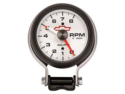 Auto Meter Chevy White Series 3-3/4-Inch Pedestal Tachometer with Shift Light; 0-10000 RPM (Universal; Some Adaptation May Be Required)