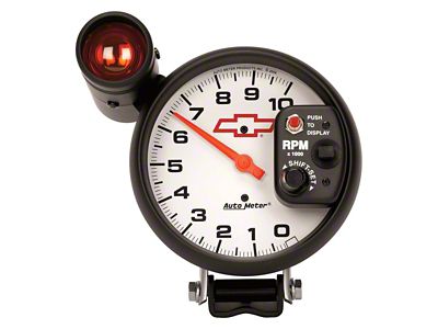 Auto Meter 5-Inch Pedestal Tachometer with Shift Light and Chevy Red Bowtie Logo; Electrical (Universal; Some Adaptation May Be Required)