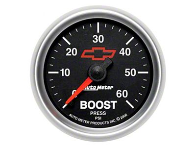 Auto Meter Chevy Black Series 2-1/16-Inch Boost Gauge; 0-60 PSI; Mechanical (Universal; Some Adaptation May Be Required)