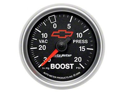 Auto Meter Boost/Vacuum Gauge with Chevy Red Bowtie Logo; Mechanical (Universal; Some Adaptation May Be Required)