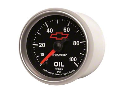 Auto Meter Oil Pressure Gauge with Chevy Red Bowtie Logo; Digital Stepper Motor (Universal; Some Adaptation May Be Required)