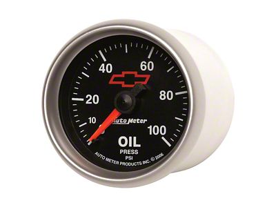 Auto Meter Chevy Black Series 2-1/16-Inch Oil Pressure Gauge; 0-100 PSI; Mechanical (Universal; Some Adaptation May Be Required)
