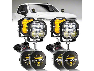 RAM 1500 XP-ULTRA Series 3-Inch LED Pod Lights with Black Covers;  Amber/White Combo Beam; Set of 4 (Universal; Some Adaptation May Be  Required)