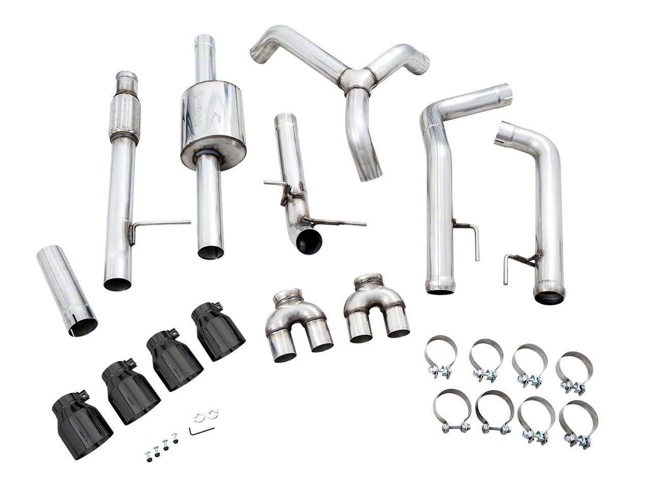 AWE Silverado 1500 0FG Dual Exhaust System with Quad Diamond Black Tips; Rear Exit 301543202