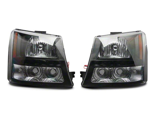 Euro Crystal Headlights with LED DRL; Matte Black Housing; Clear Lens (03-06 Silverado 1500)