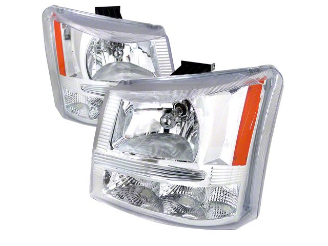 Euro Crystal Headlights; Chrome Housing; Clear Lens (03-06 Silverado 1500)