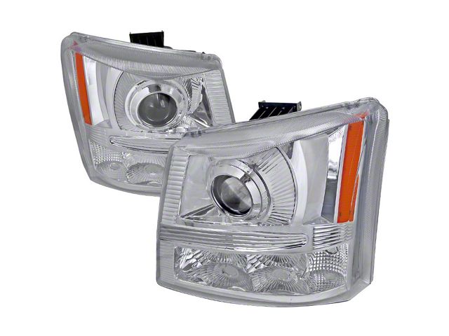 LED Halo Projector Headlights; Chrome Housing; Clear Lens (03-06 Silverado 1500)