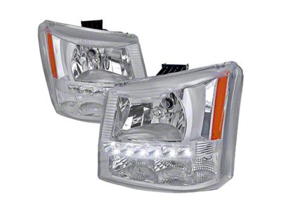 Euro Crystal Headlights with LED DRL; Chrome Housing; Clear Lens (03-06 Silverado 1500)