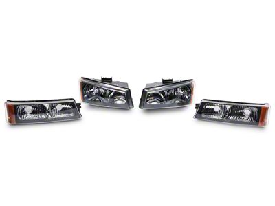 Euro Crystal Headlights with Parking Lights; Matte Black Housing; Clear Lens (03-06 Silverado 1500)