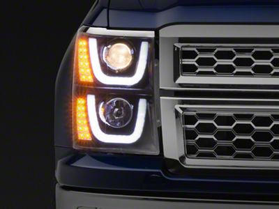 Dual U-Bar Halo Projector Headlights; Matte Black Housing; Clear Lens (14-15 Silverado 1500)