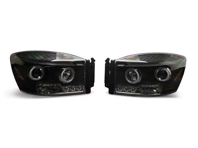 LED Halo Projector Headlights; Matte Black Housing; Clear Lens (06-08 RAM 1500)