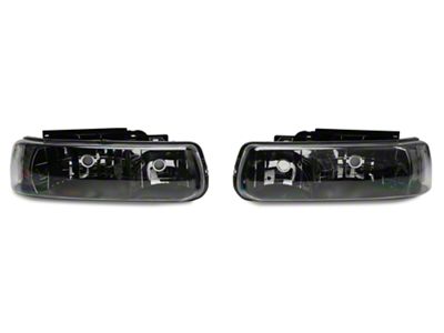 Euro Crystal Headlights; Matte Black Housing; Clear Lens (99-02 Silverado 1500)