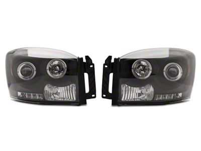 Halo Projector Headlights; Black Housing; Clear Lens (06-08 RAM 1500)