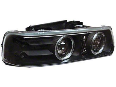 LED Halo Projector Headlights; Black Housing; Clear Lens (99-02 Silverado 1500)