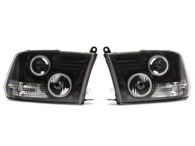 CCFL Halo Projector Headlights; Black Housing; Clear Lens (09-18 RAM 1500 w/ Factory Halogen Non-Projector Headlights)