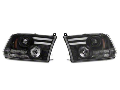 Light Bar DRL Projector Headlights; Black Housing; Clear Lens (09-18 RAM 1500)