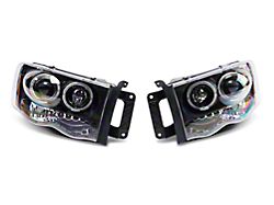 LED Halo Projector Headlights; Matte Black Housing; Clear Lens (02-05 RAM 1500)
