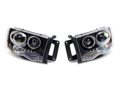 LED Halo Projector Headlights; Matte Black Housing; Clear Lens (02-05 RAM 1500)