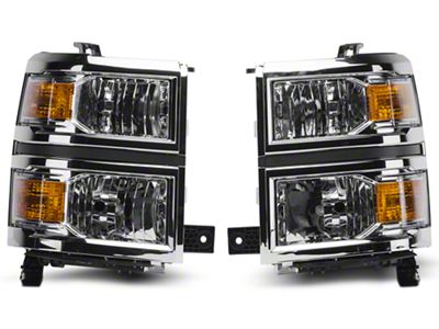 Euro Headlights; Chrome Housing; Clear Lens (14-15 Silverado 1500)