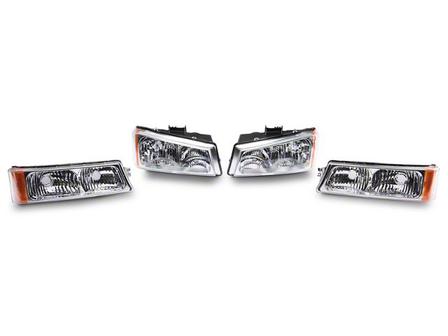 Euro Crystal Headlights with Parking Lights; Chrome Housing; Clear Lens (03-06 Silverado 1500)