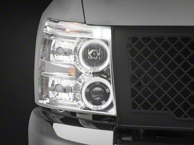 LED Halo Projector Headlights; Chrome Housing; Clear Lens (07-13 Silverado 1500)