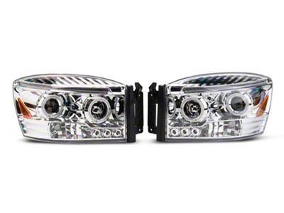 Dual Halo Projector Headlights; Chrome Housing; Clear Lens (06-08 RAM 1500)