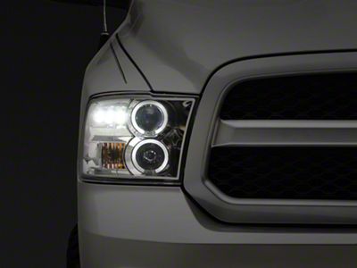 Dual Halo Projector Headlights; Chrome Housing; Clear Lens (09-18 RAM 1500 w/ Factory Halogen Non-Projector Headlights)