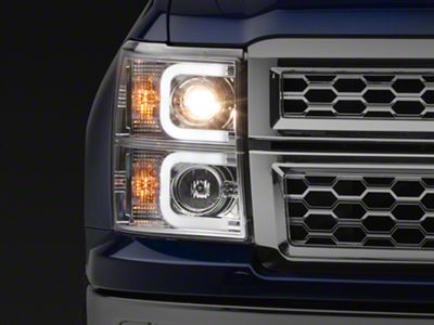 Light Bar DRL Projector Headlights; Chrome Housing; Clear Lens (14-15 Silverado 1500)