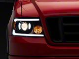 Raxiom Axial Series Projector Headlights with LED Bar; Black Housing; Clear Lens (04-08 F-150)