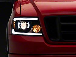 Raxiom Axial Series Projector Headlights with LED Bar; Black Housing; Clear Lens (04-08 F-150)
