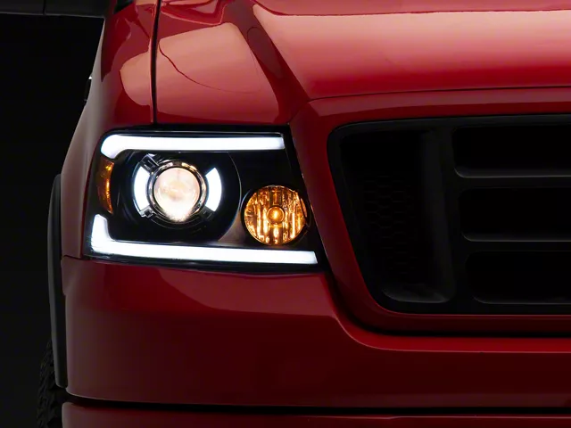 Raxiom Axial Series Projector Headlights with LED Bar; Black Housing; Clear Lens (04-08 F-150)