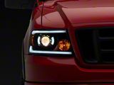 Raxiom Axial Series Projector Headlights with Sequential LED Bar; Black Housing; Clear Lens (04-08 F-150)