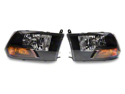 Raxiom Axial Series Euro Style Headlights with Single Bulb; Black Housing; Clear Lens (09-18 RAM 1500 w/ Factory Halogen Non-Projector Headlights)