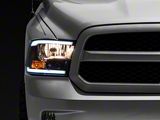 Raxiom Axial Series Headlights with LED Bar; Black Housing; Clear Lens (09-18 RAM 1500 w/ Factory Halogen Non-Projector Headlights)