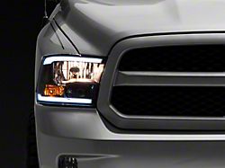 Raxiom Axial Series Headlights with LED Bar; Black Housing; Clear Lens (09-18 RAM 1500 w/ Factory Halogen Non-Projector Headlights)