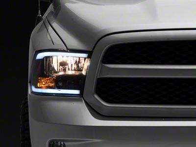Raxiom Axial Series Headlights with Sequential LED Bar; Black Housing; Clear Lens (09-18 RAM 1500 w/ Factory Halogen Non-Projector Headlights)